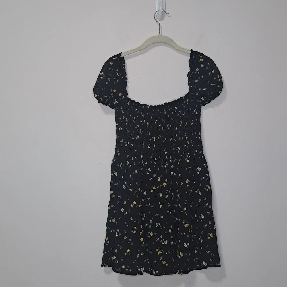 Reformation Venezia smocked bambina mini dress black floral print Small NWOT - Picture 4 of 7